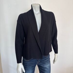 EILEEN FISHER - BLACK SHAWL COLLAR Merino Wool Cardigan. XS P2P 22"